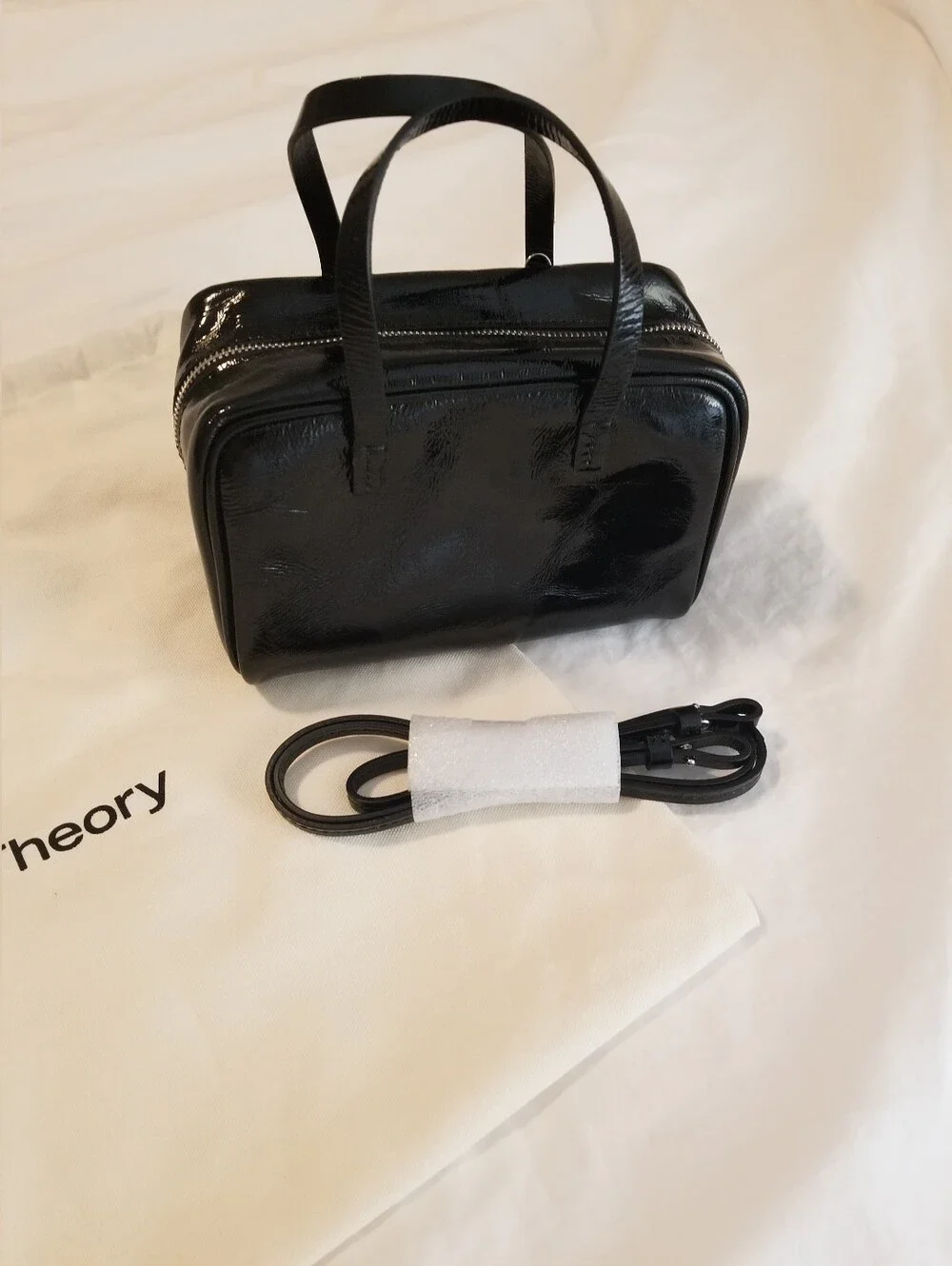Theory Crinkled Patent Leather Pillow Bag
